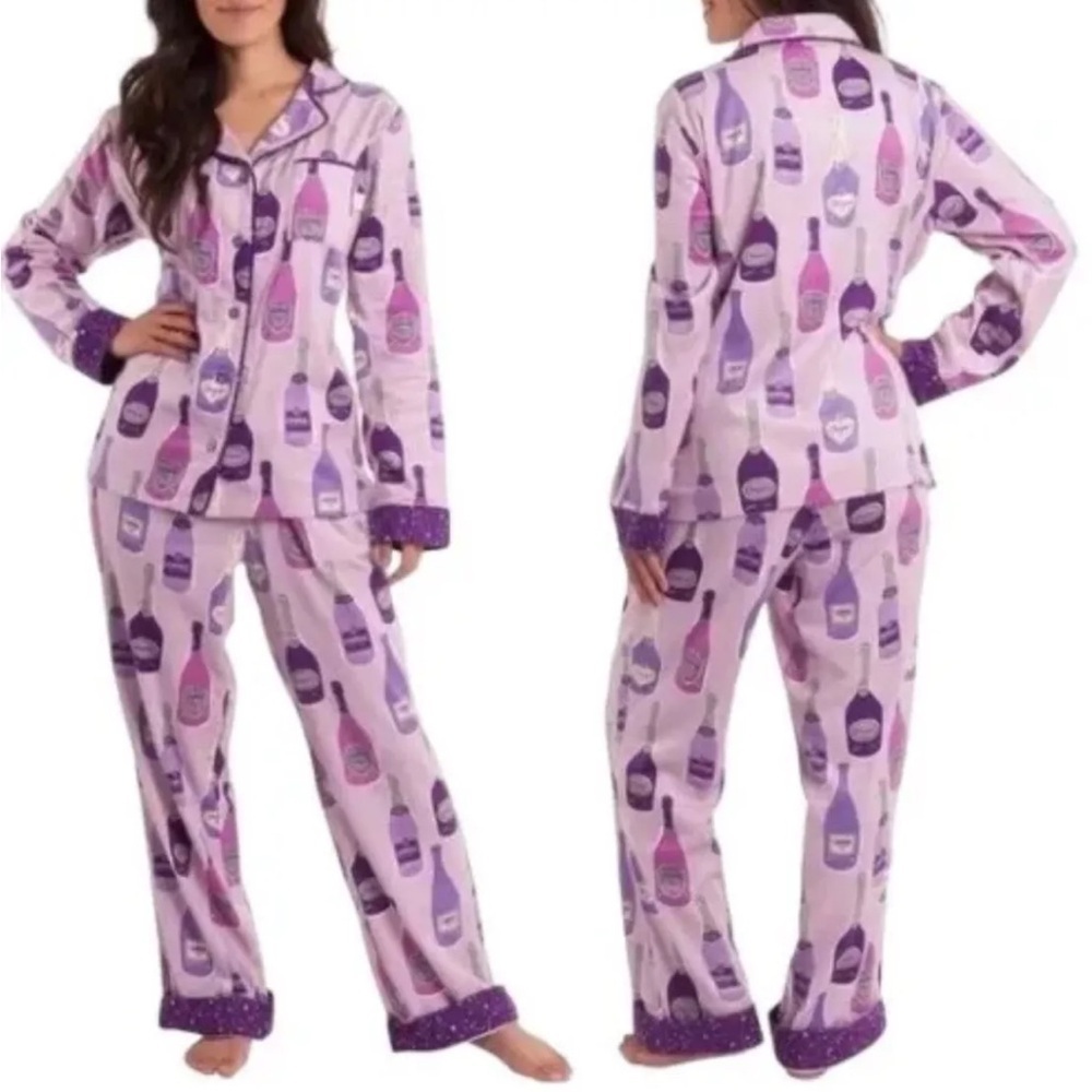 Munki Munki Women’s Small Celebrating Champagne Paris Flannel Pajamas New